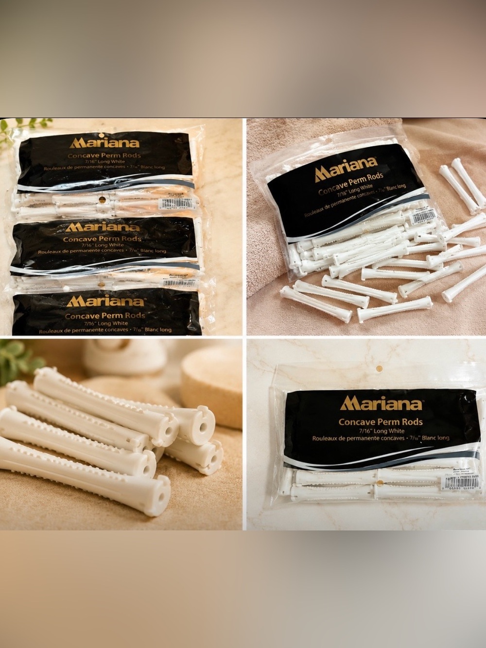 NIP Marianna Concave Perm Rods 7/16" Long White Hair Rollers set 2
